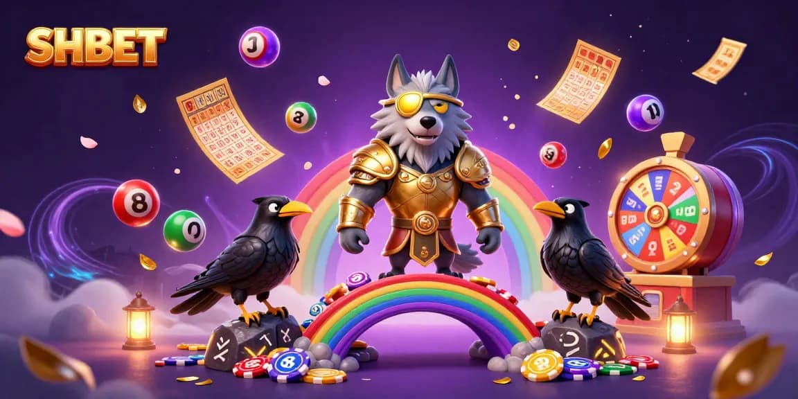 Engage with SHBET's thrilling world as Odin and ravens celebrate wins amidst dynamic casino elements.