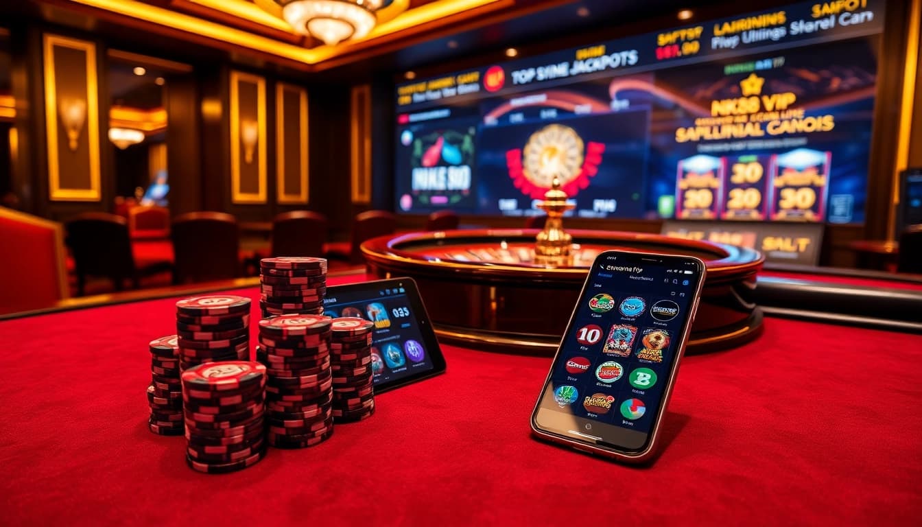 Engaging in NK88 vip strategic betting with vibrant poker chips and a spinning roulette wheel in a luxury casino setting