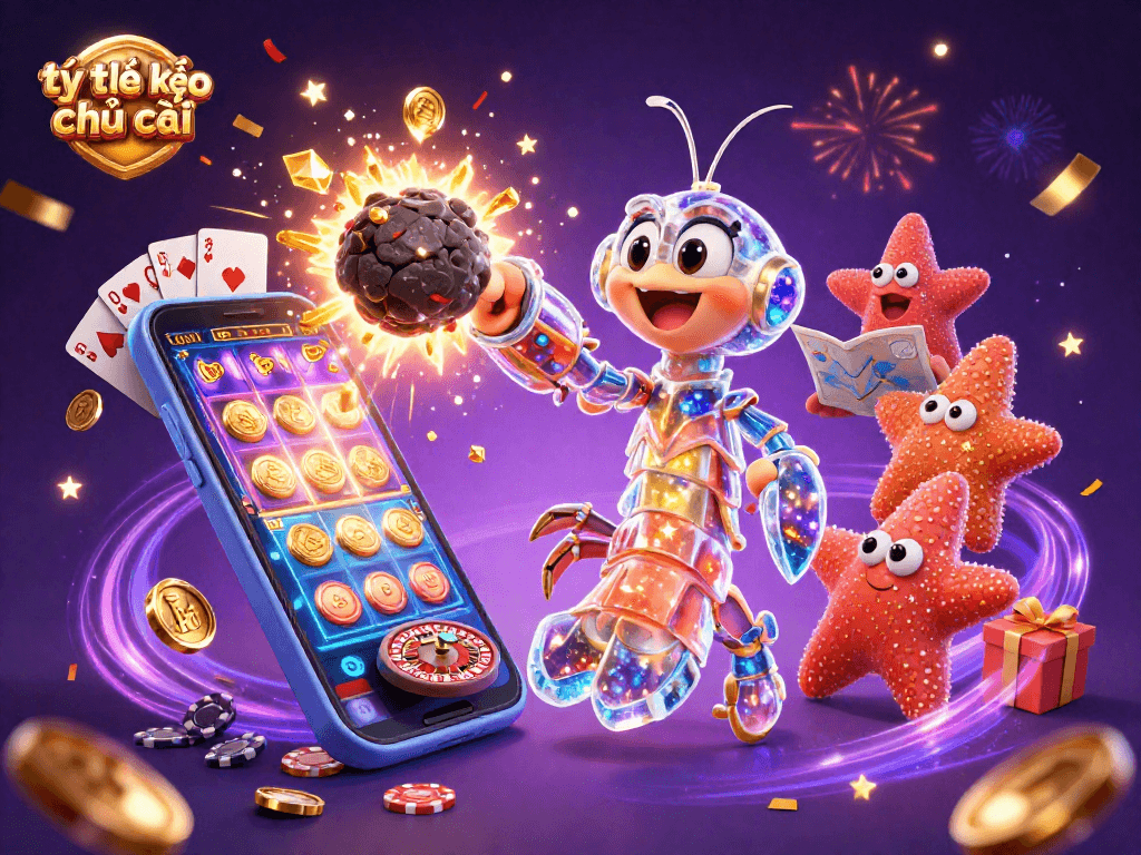 Experience the excitement of tỷ lệ kèo nhà cái with thrilling 3D casino characters amid a vibrant gaming scene.