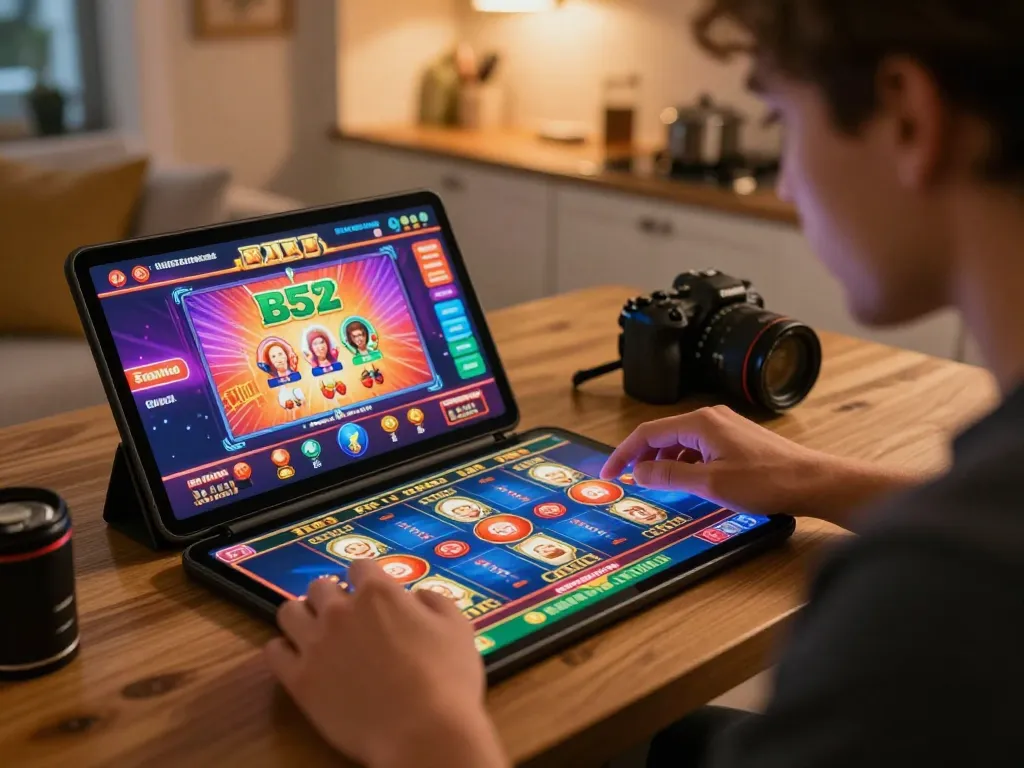 Engaging in B52 online gameplay with focus on tablet and vibrant graphics