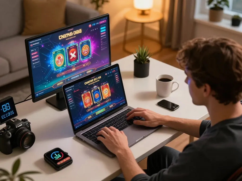 Engaging in online USA casinos gameplay at home with laptop and responsible gaming tools.