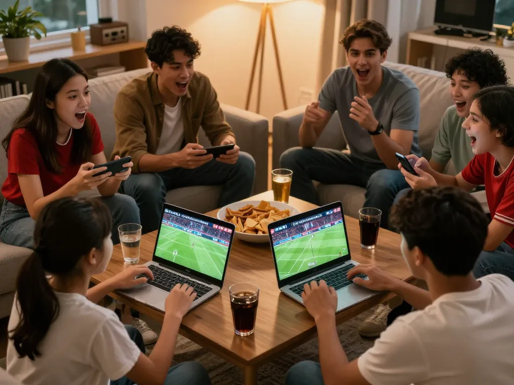 Socolive fans celebrating a live soccer match streamed on their devices at home.