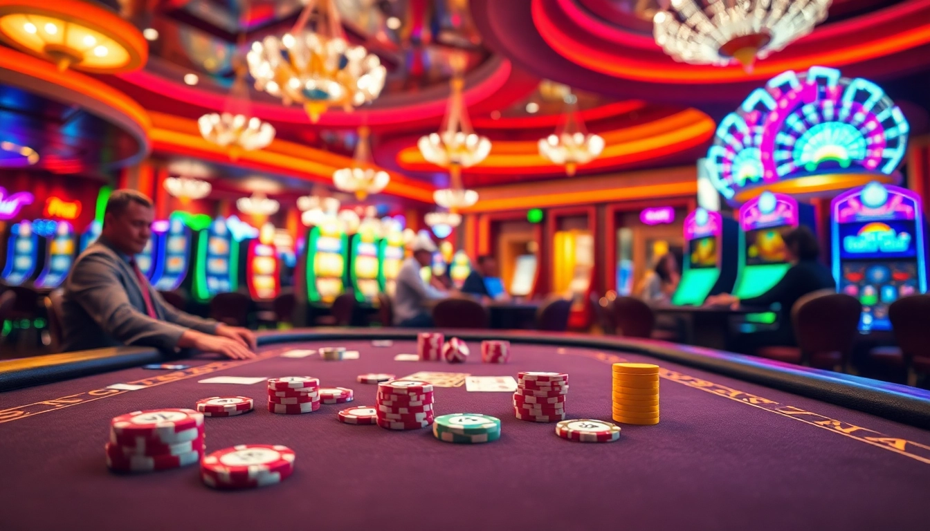 Experience the thrill of the Best Casino Online in Singapore with lively gaming tables and vibrant casino lights.