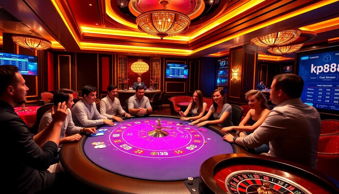Gambling excitement at kp88 casino with vibrant poker tables and luxurious atmosphere