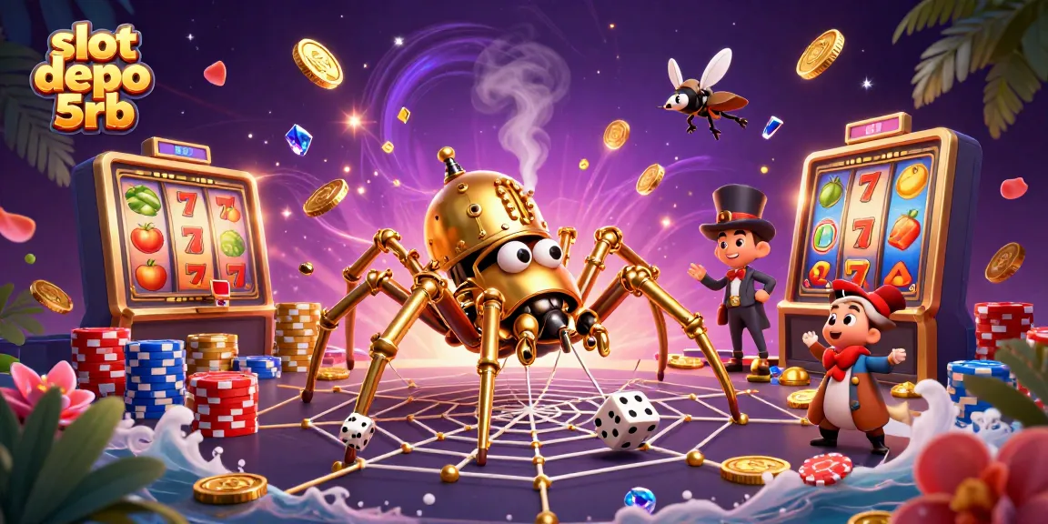 Engage with slot depo 5rb through a vibrant 3D casino-themed scene filled with dynamic gaming elements.