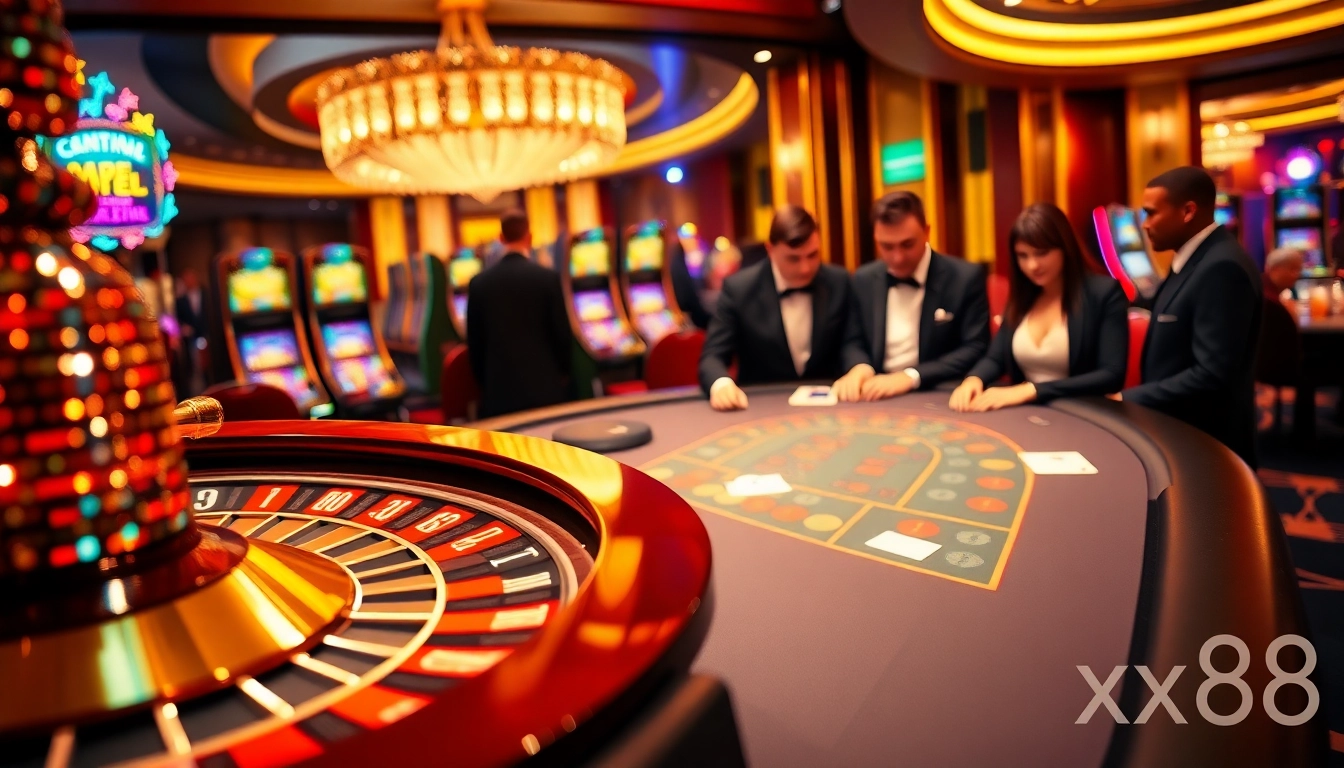 Experience high-stakes excitement at xx88's luxurious casino with vibrant poker action.