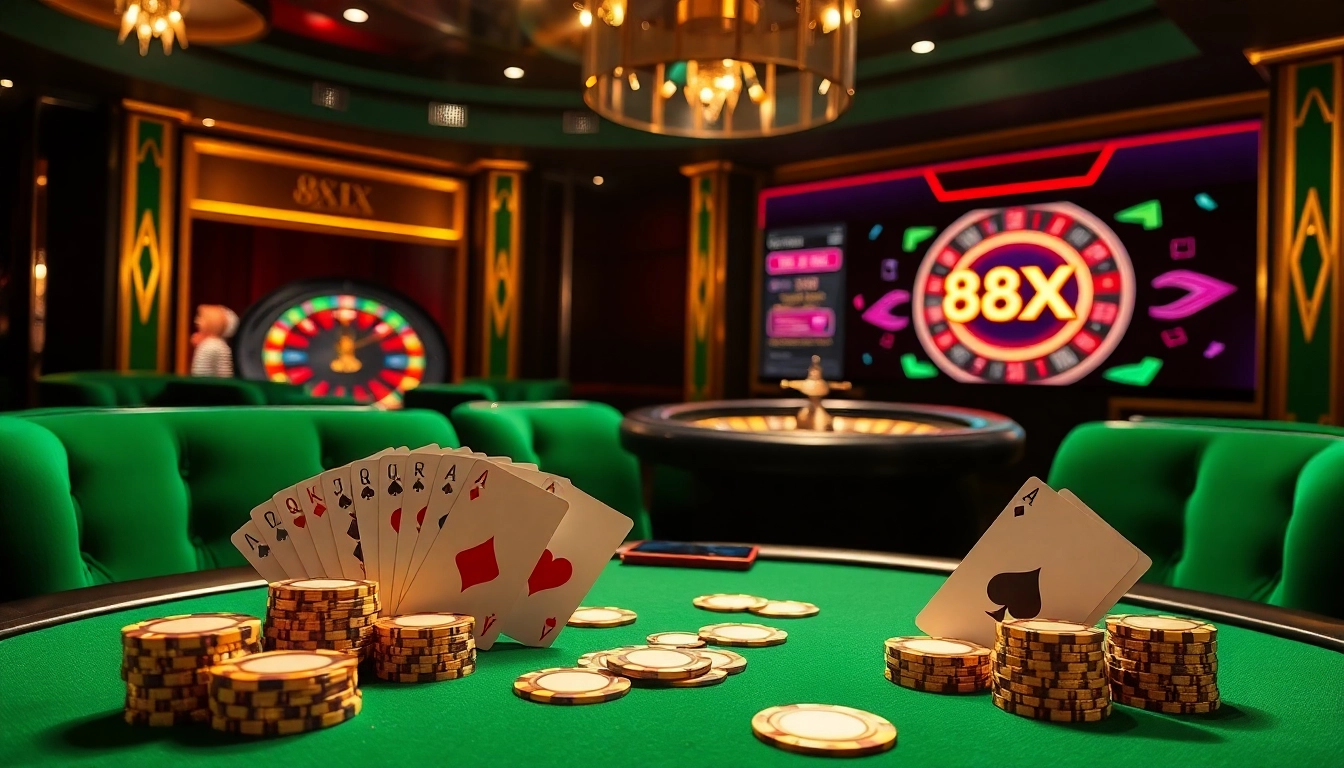 Experience the thrill of high-stakes poker at http://88xx.art/ with luxurious chips and a vibrant roulette wheel.