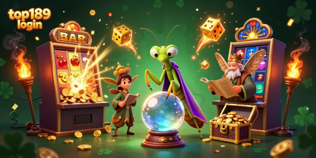 Engage with the top189 login scene featuring whimsical characters and dynamic casino elements.