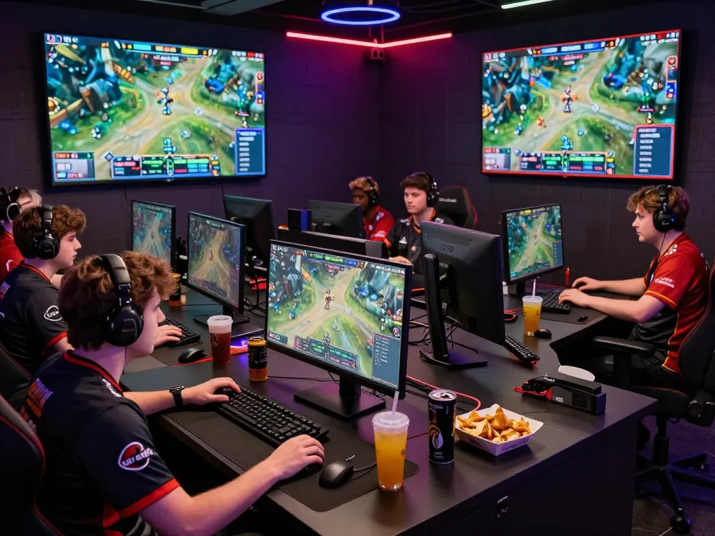 Exciting esports betting scene depicting live tournament atmosphere at https://gglbetsg.org/gglbet-sg/singapore-esports-betting-guide/ with gamers focused on screens and vibrant neon lights enhancing