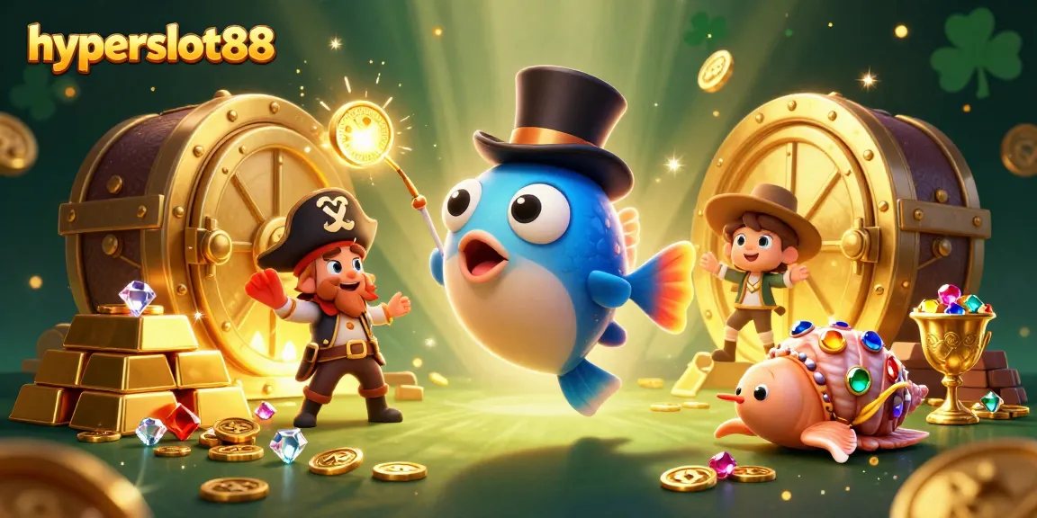 Spin and win with hyperslot88 using 3D anglerfish and pirate shrimp in a treasure-filled scene.