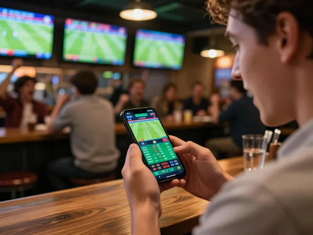 Excited sports fan placing a live bet on net88 during a thrilling game.