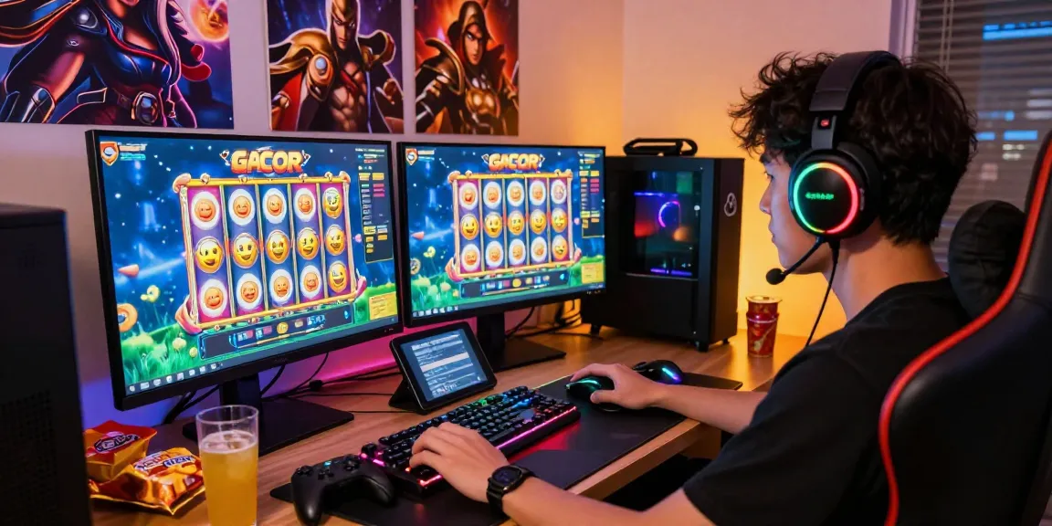 Exciting gaming setup showcasing slot gacor game on screen with vibrant colors and immersive atmosphere.