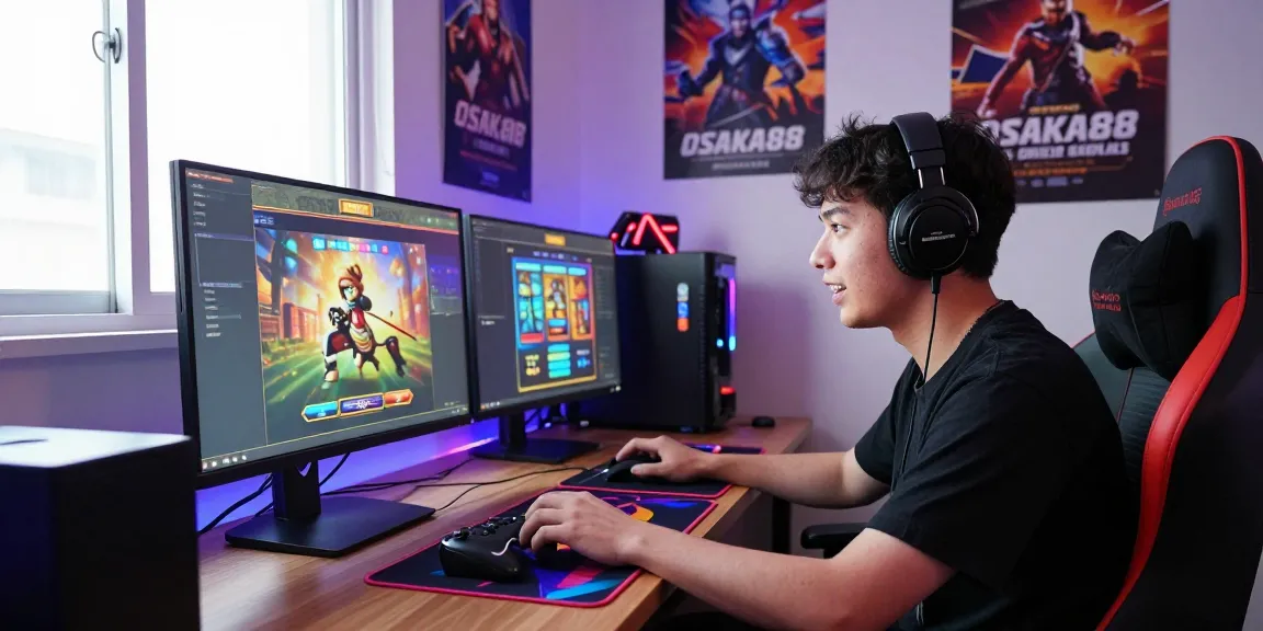 Player enjoying OSAKA88 gaming platform in vibrant gaming setup