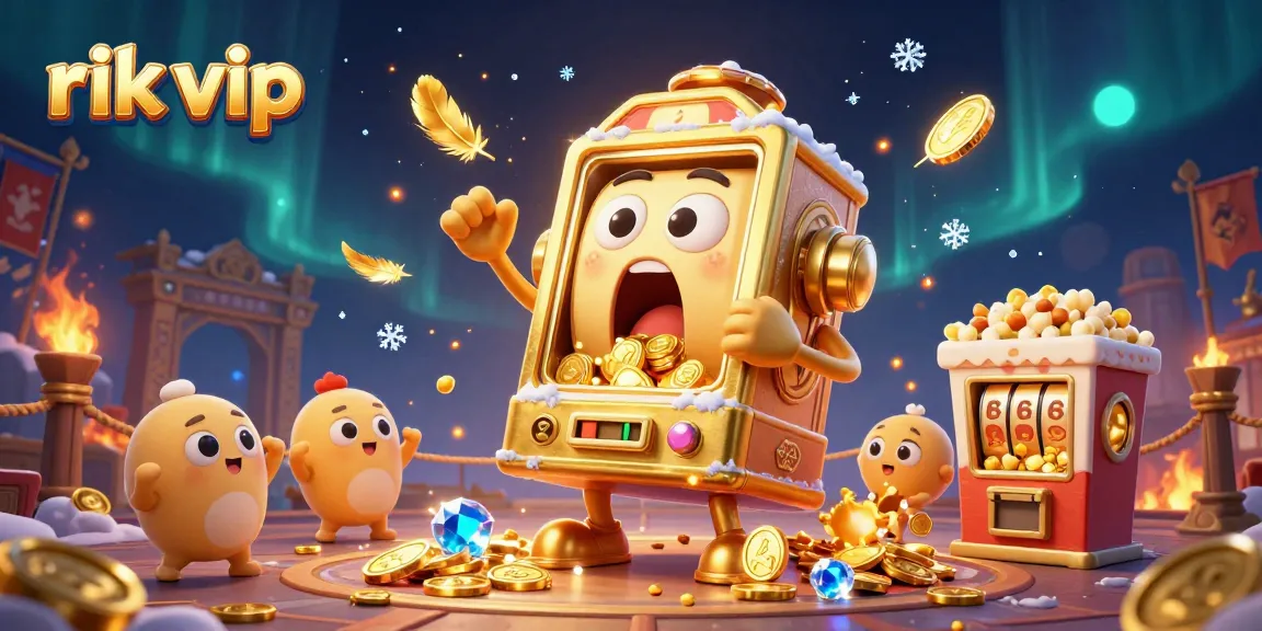 Experience the excitement of rik vip with golden slot machines hitting jackpots in a vibrant casino scene.