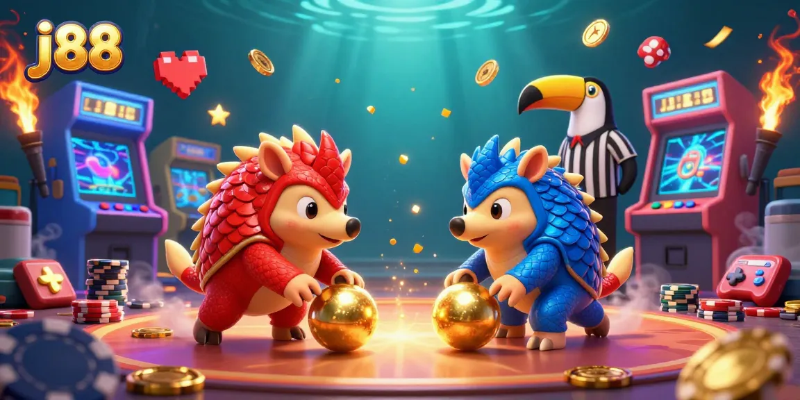 Engage with j88 gaming as rival pangolins collide over poker chips in vibrant 3D excellence.