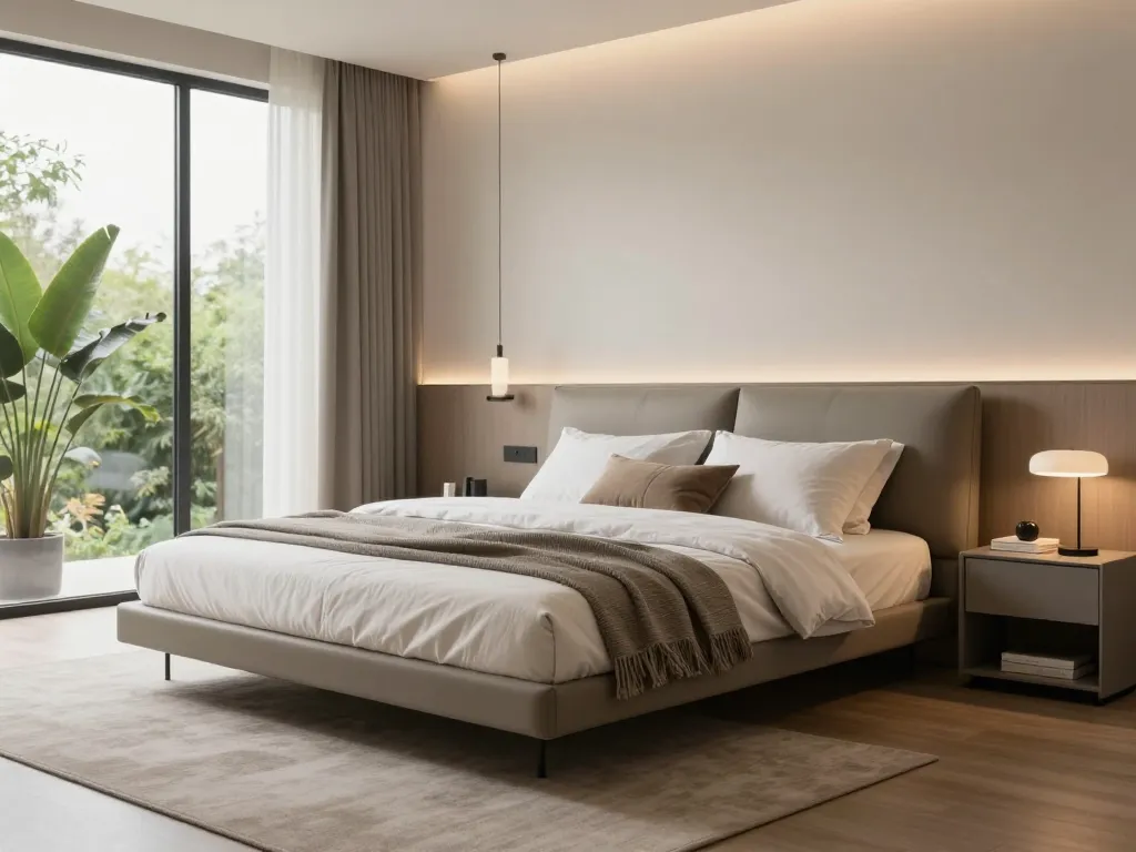 Elegant floating bed design in serene bedroom at https://www.josephineinteriordesign.com/floating-beds/, showcasing modern style with ambient lighting.