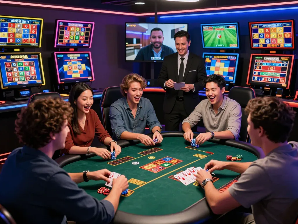 Exciting online gambling scene at https://kuwincom.net/ with players engaging in card games and sports betting.