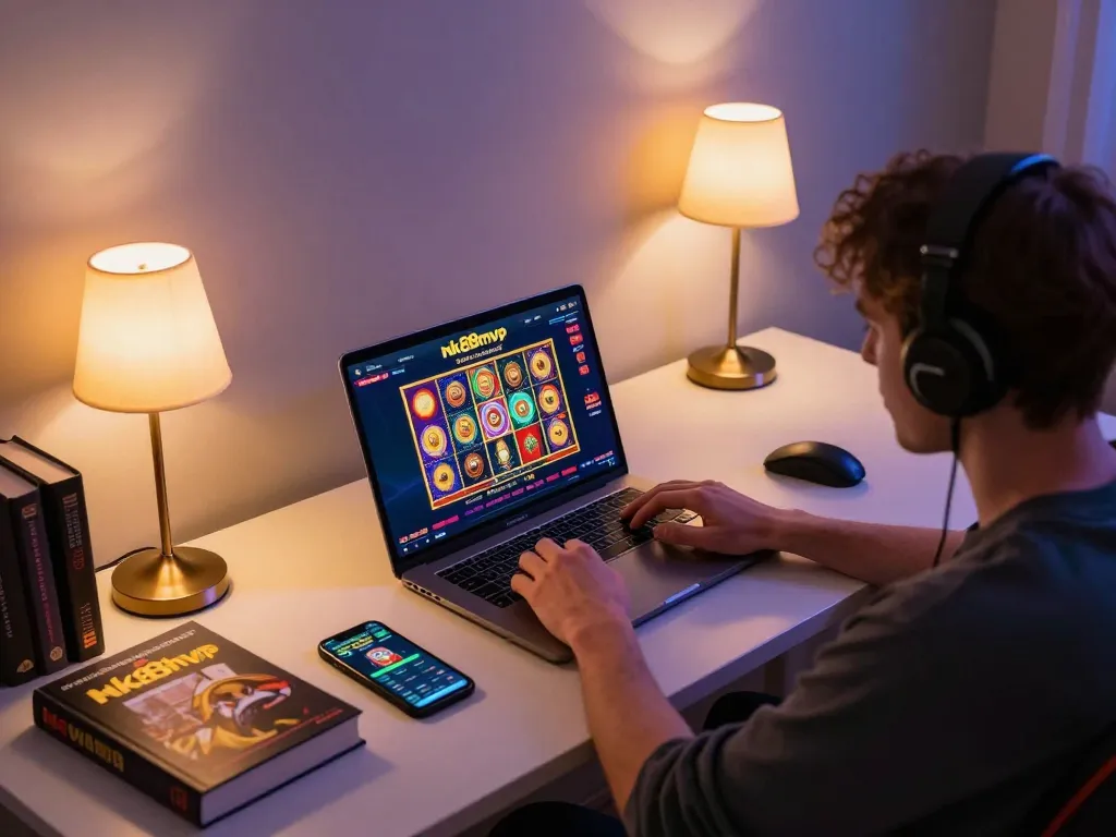 Engaging moment of excitement on the nk88mvp online casino platform while gaming remotely