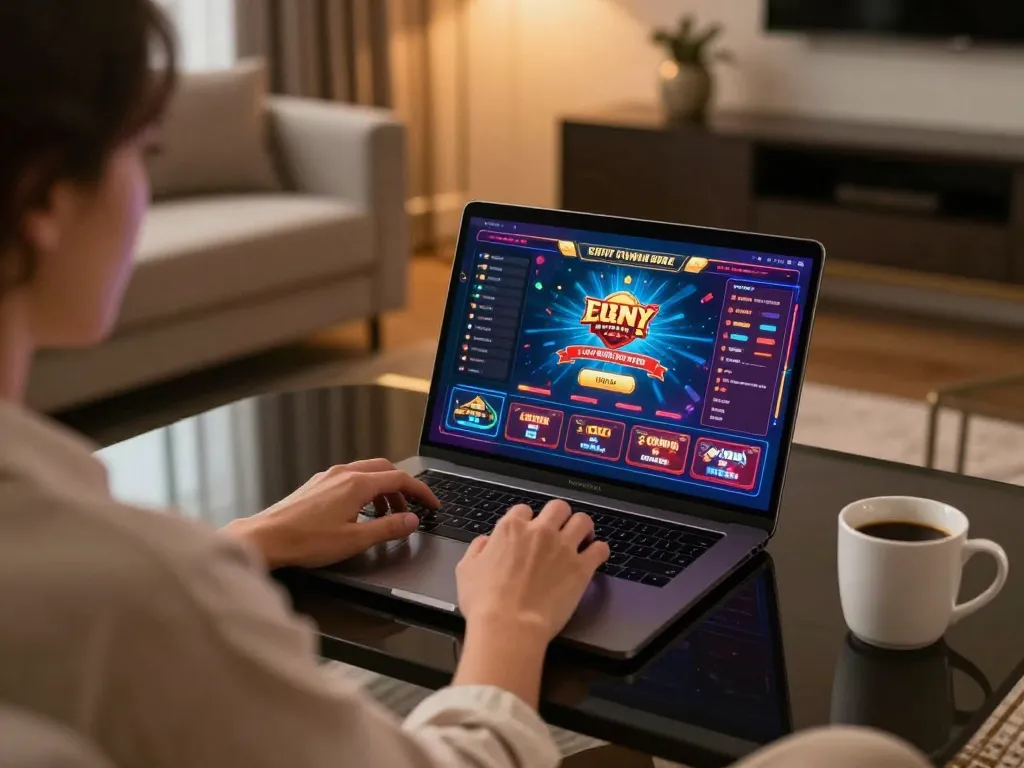 Engaging gameplay on ligalgo with vibrant graphics on a modern laptop, showcasing a dynamic online gaming atmosphere.