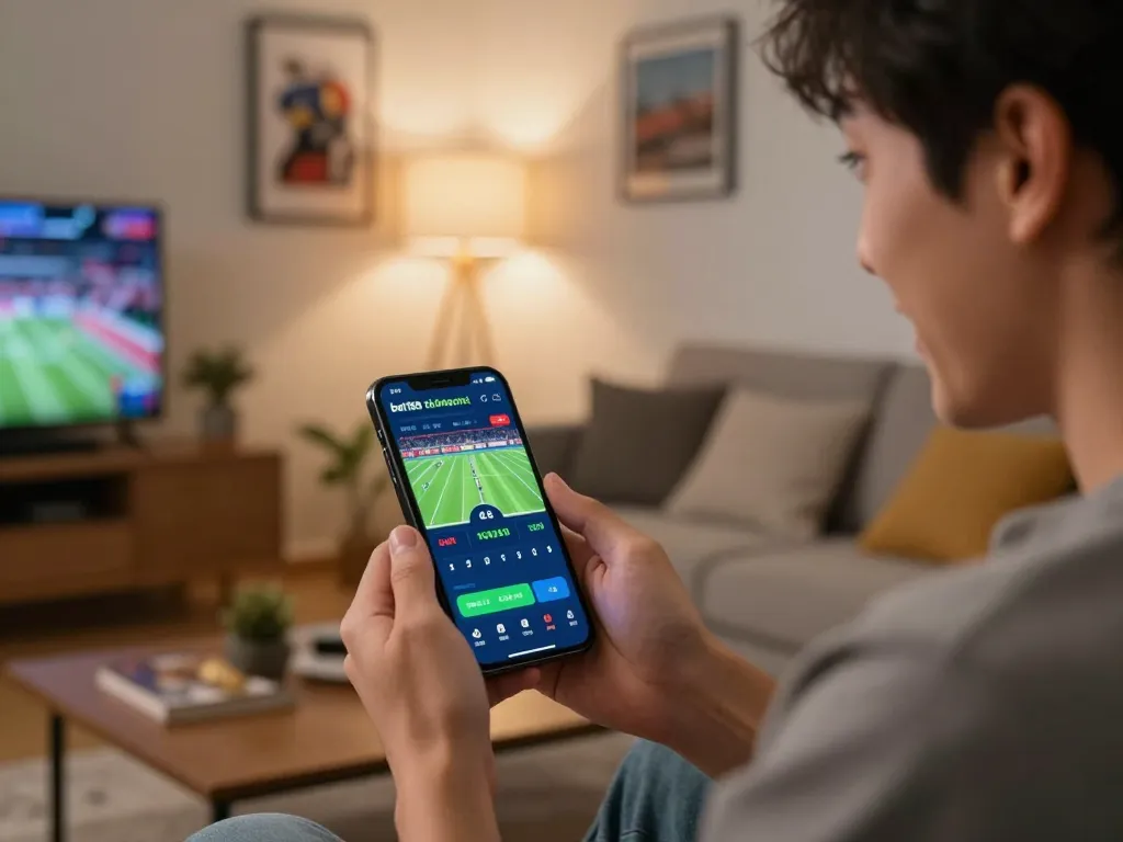 Excited gambler using the bet168 xem kèo bóng đá trực tuyến app to place bets on live football matches.
