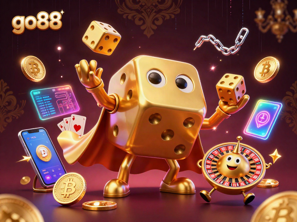 Engage with go88 in a vibrant 3D casino scene showcasing dynamic characters and neon elements.