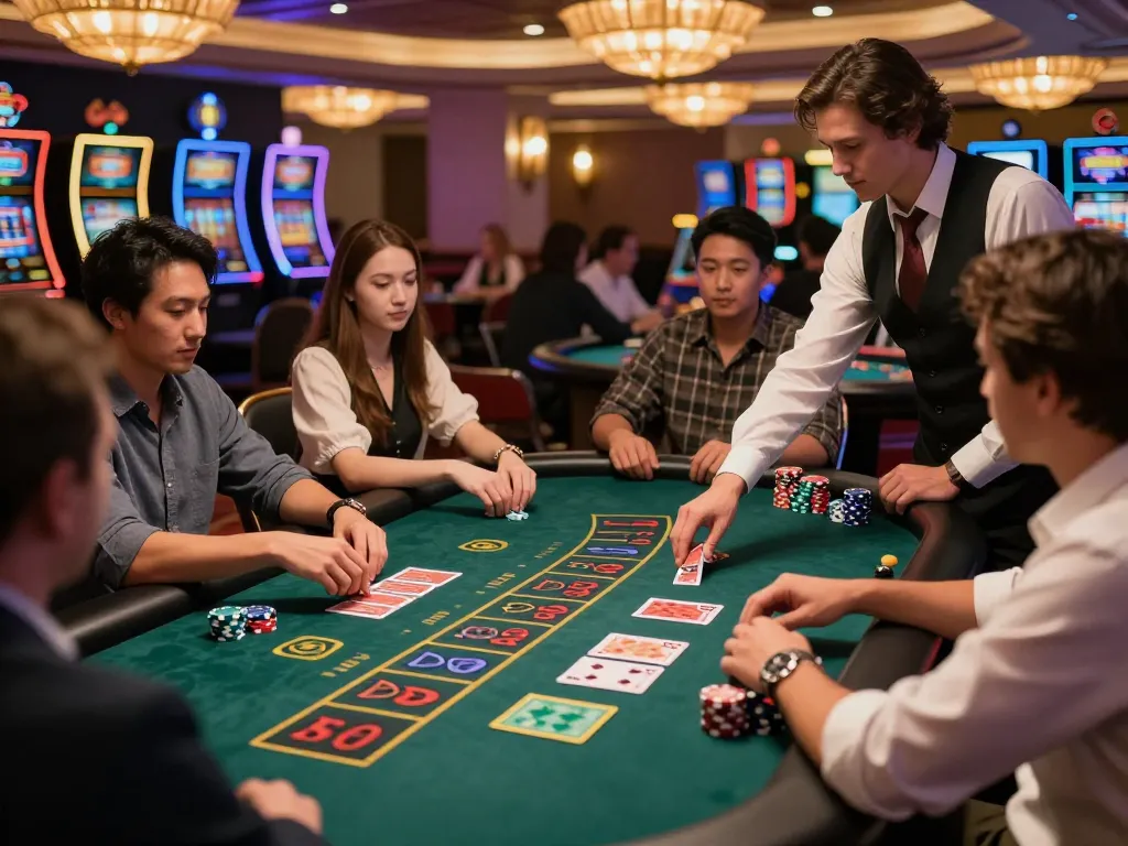 KADAL778 players engaging in high-stakes blackjack gameplay with colorful chips on the table.