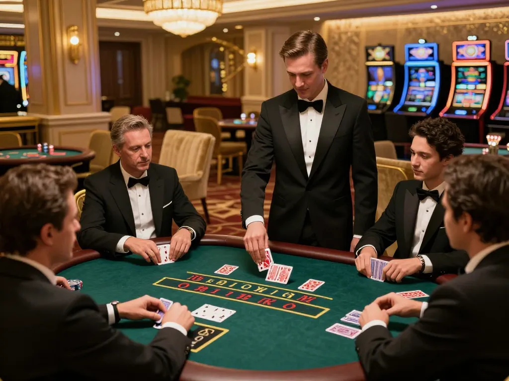 Sky88 blackjack table with players engaged in high-stakes action, showcasing strategy and excitement.