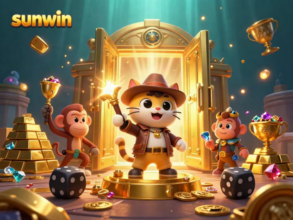 Experience thrilling gameplay with sunwin's vibrant 3D casino adventure scene depicting treasure and excitement.
