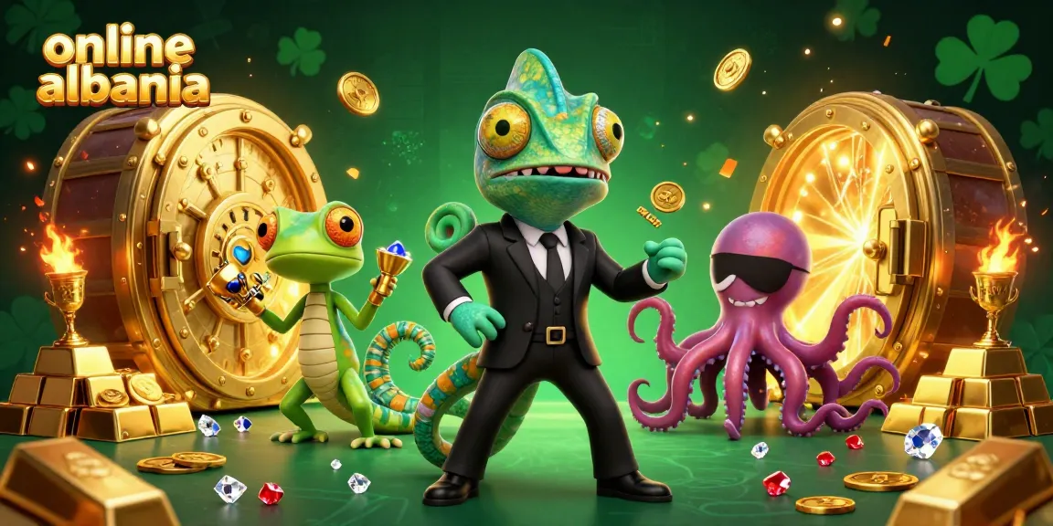 Experience the thrill with online casino albania characters including a chameleon agent and treasure elements.