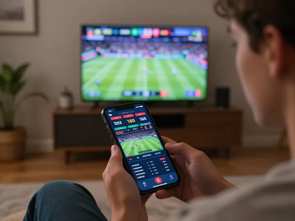 Bsport mobile betting action with live sports updates in a modern home setting.