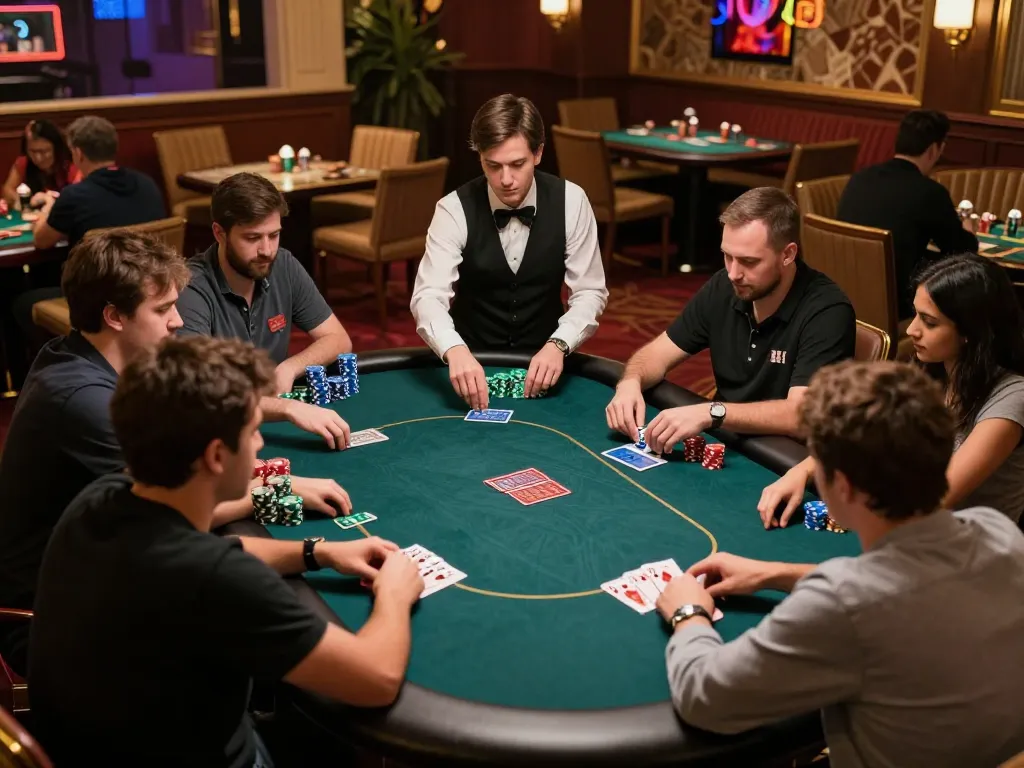 F168 casino poker tournament showing players in action at a dynamic table.