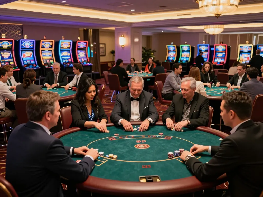 Engaged players on the vibrant casino floor at https://impactxoft.com/ showcasing friendly poker competition