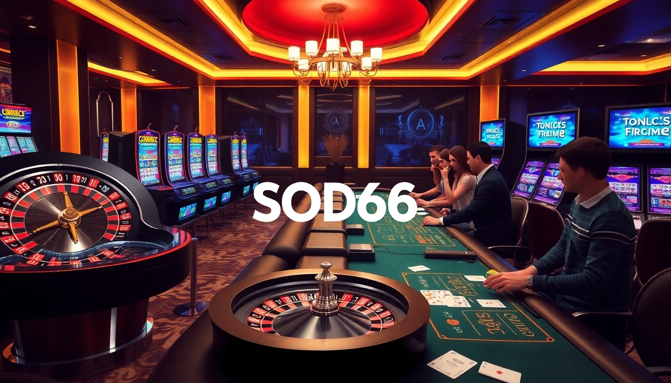 Experience the excitement of SODO66 with vibrant casino tables, slot machines, and lively poker action.