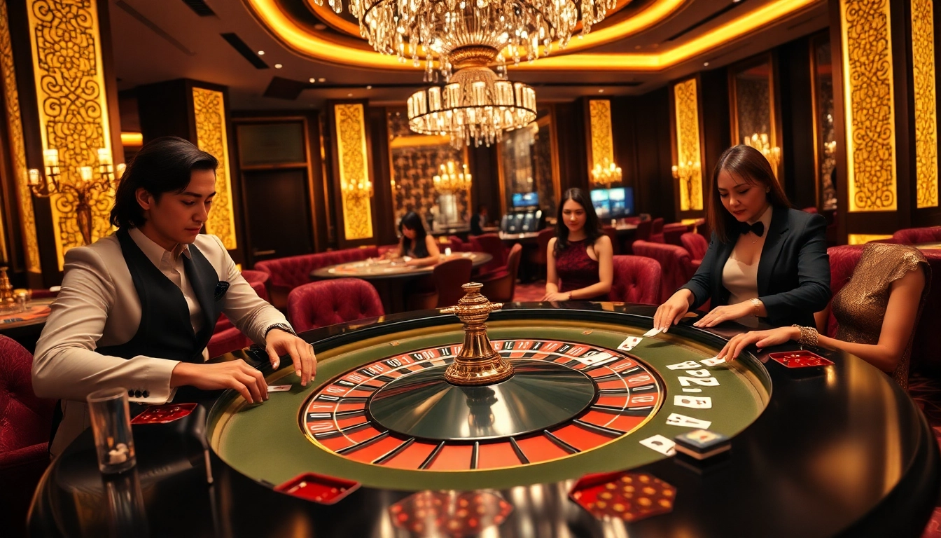 SBOBET roulette table scene with excited players immersed in high-stakes gambling.