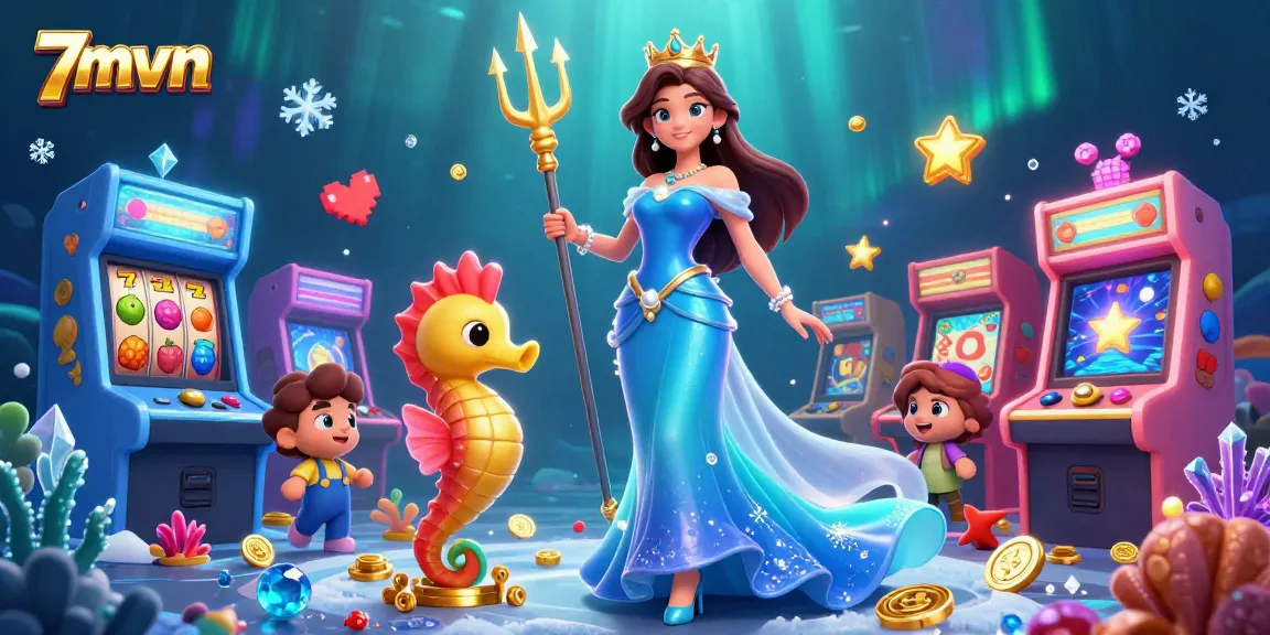 Engage in thrilling 7mvn gaming action with vibrant underwater casino elements and characters.