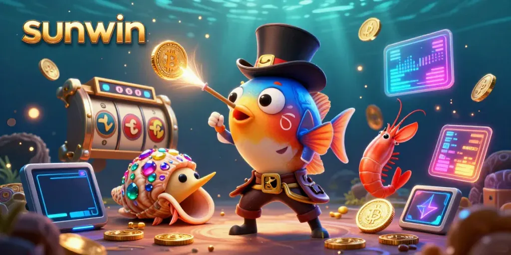 Engage in gameplay with sunwin as the anglerfish attracts golden coins in this vibrant underwater casino scene.