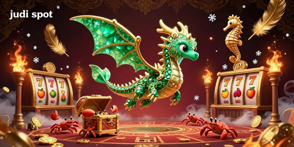 Mainkan judi slot yang menakjubkan dengan naga laut 3D dan simbol keberuntungan di kasino.