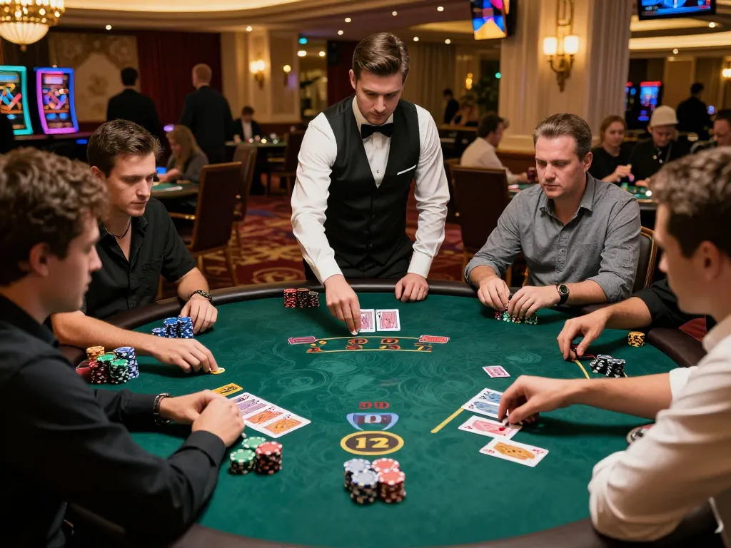 Experience thrilling gameplay at MPOID blackjack tables with focused players and dynamic atmosphere