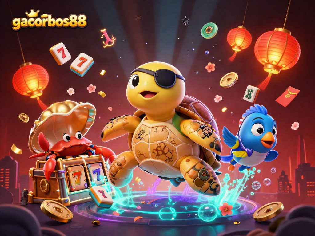 Engage with gacorbos88 by experiencing the thrilling adventure of a pirate turtle amidst slot machine excitement.