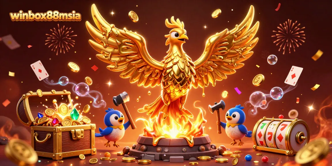 Experience thrilling action and winning opportunities at winbox88msia with dynamic golden phoenix among slot reels and game elements.