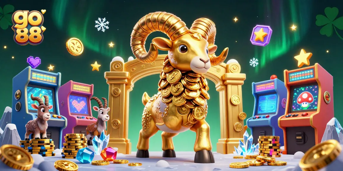 Experience thrilling wins with go 88, featuring a golden ram amidst vibrant casino elements.
