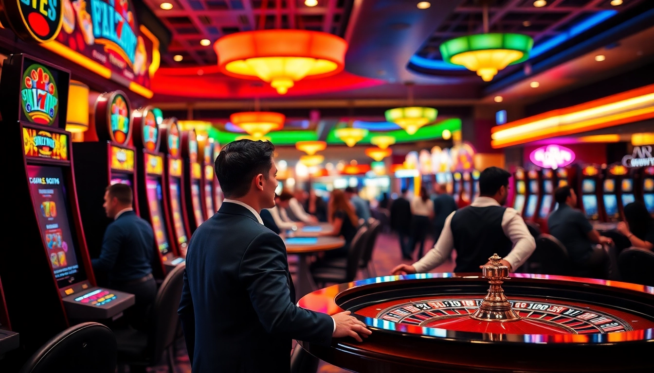 Menampilkan suasana kasino di https://upfrontpodcast.com/ dengan pemain terlibat di meja roulette.