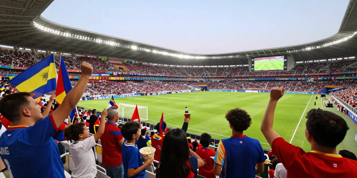 World Cup 2026 match day excitement with fans at the stadium.