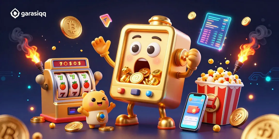 Hit the jackpot with garasiqq in this vibrant 3D casino scene filled with excitement and cryptocurrency.