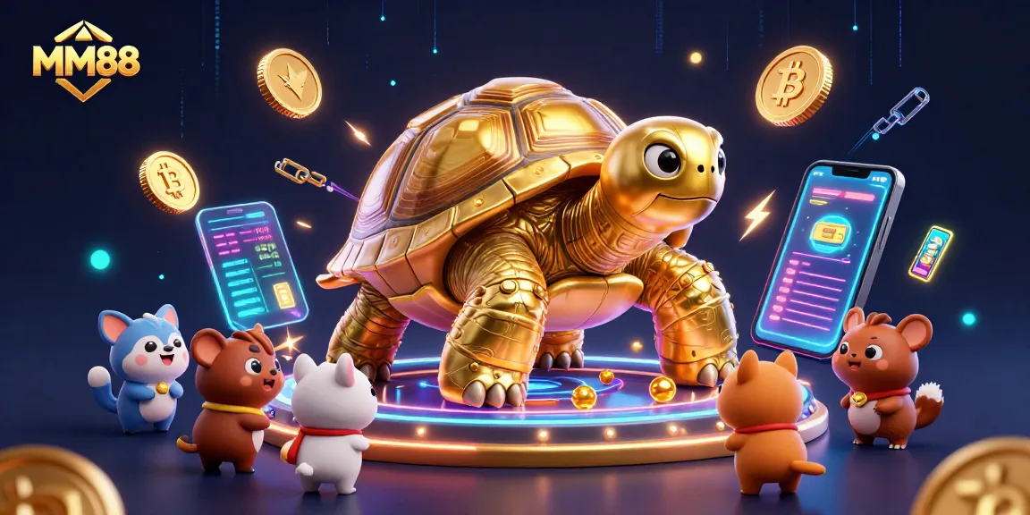 Engage in the thrilling MM88 gaming experience with a vibrant digital illustration of a tortoise pinball game.