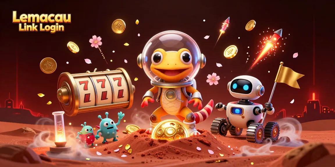 Engage with the exciting Lemacau Link Login scene showcasing a Martian gecko exploring a golden casino.