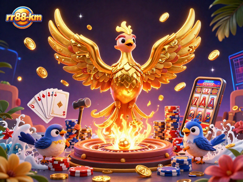 Experience the thrill of rr88-km as a golden phoenix symbolizes winning luck with molten gold coins.