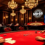 Experience the excitement of MB66 casino games with poker chips and a spinning roulette wheel.