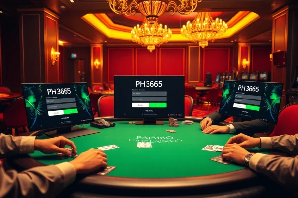 Engage with the thrilling PH365 login at a luxurious casino scene featuring poker action and vibrant games.