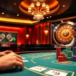 Experience the thrill of gambling at https://go99.institute/, featuring an elegant blackjack table and vibrant casino atmosphere.